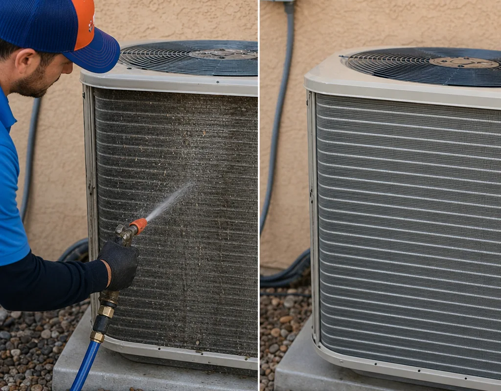 Condenser coil before and after careful cleaning