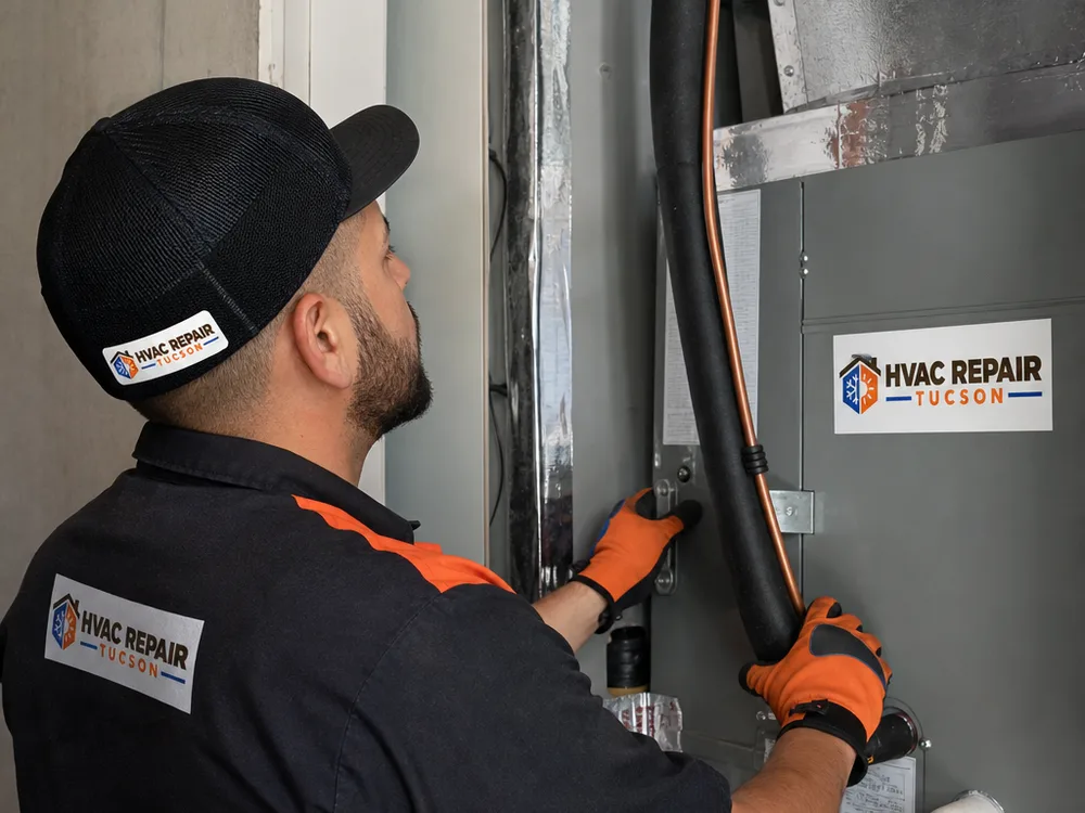 Matched indoor evaporator coil and air handler with sealed plenum transitions and supported refrigerant lines